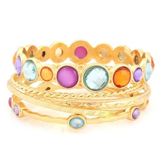 Gold-Tone Metal Multi Color Crystal Set Of 6 Bangles