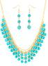 Gold-Tone Turquoise Beads Necklace And Earrings Set