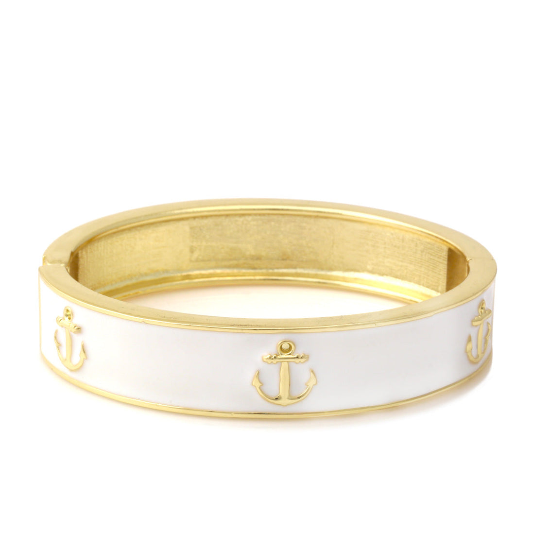 White Epoxy Gold Anchor 60 Mm Oval Hinged Bracelet