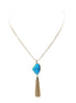 Long gold chain necklace with turquoise stone and gold tassle
