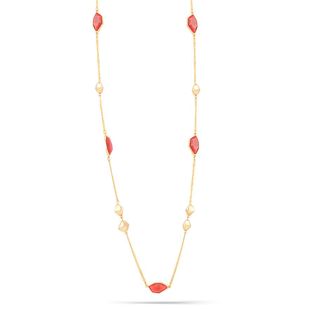 Gold-Tone Metal Coral Color Stone Necklace