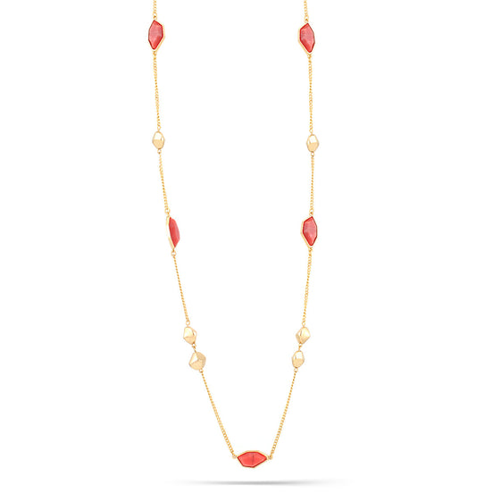 Gold-Tone Metal Coral Color Stone Necklace