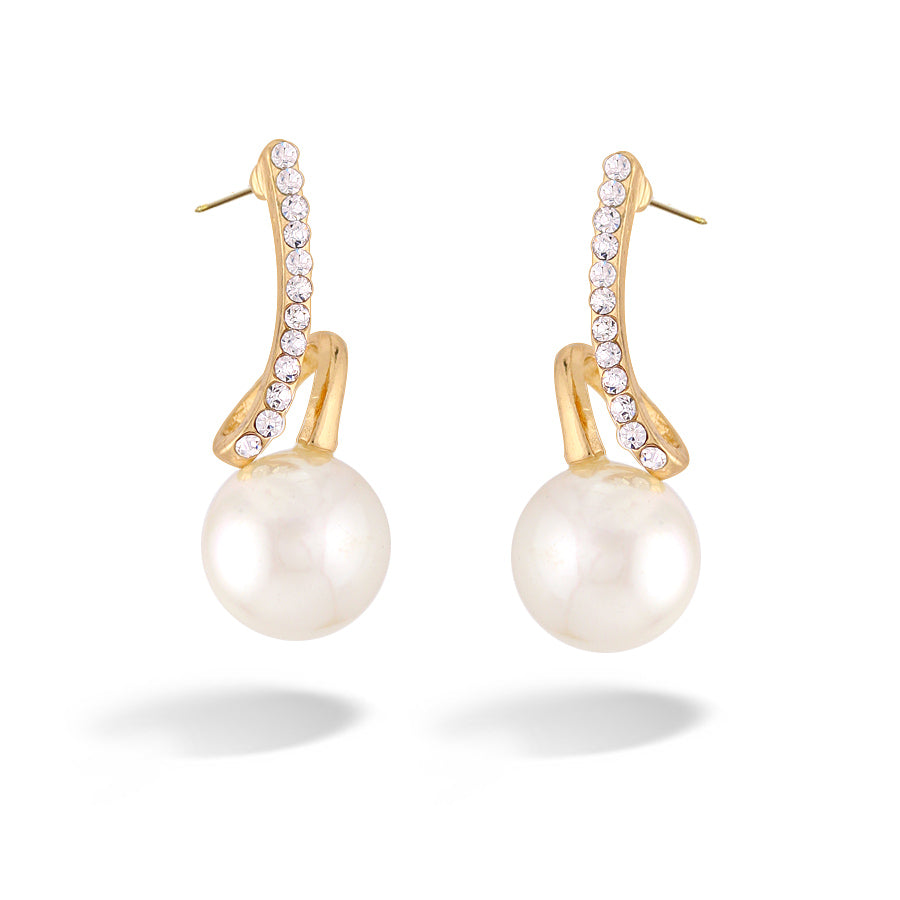 White Pearl With Crystal Gold Earring