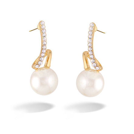 White Pearl With Crystal Gold Earring
