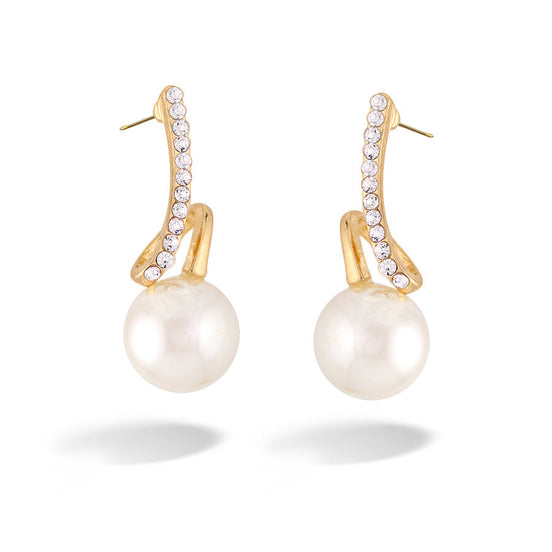 White Pearl With Crystal Gold Earring