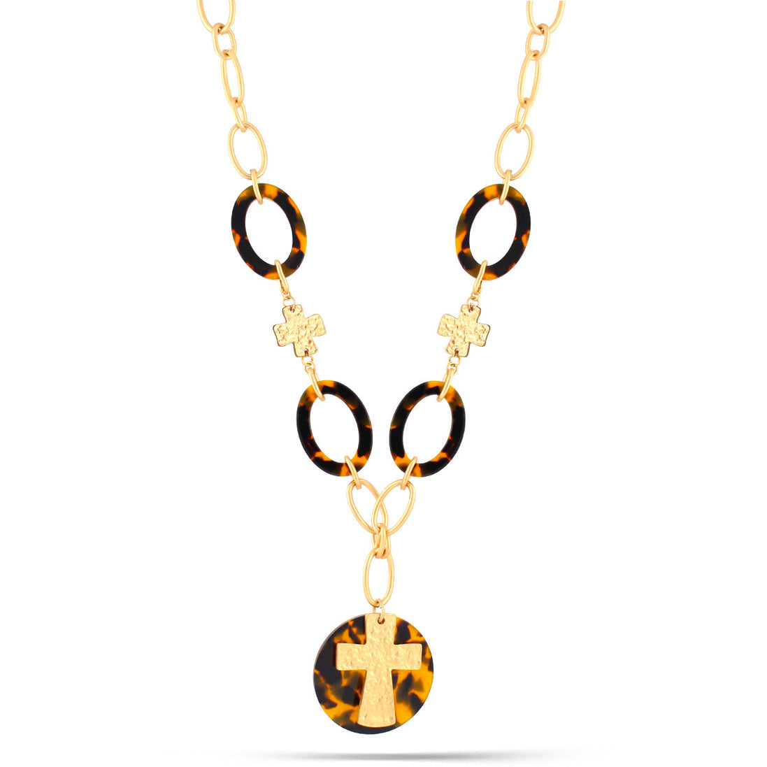 Gold-Tone Matte Finished Metal Cross Necklace