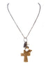Gold hammered cross necklace with charms