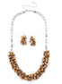 Silver-Tone Metal Brown Bead Necklace And Earring Set