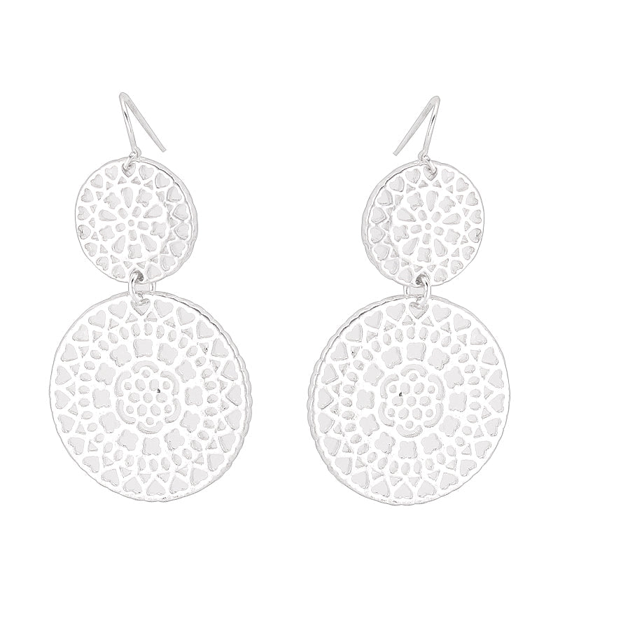 Silver-Tone Metal Round Filigree Earrings
