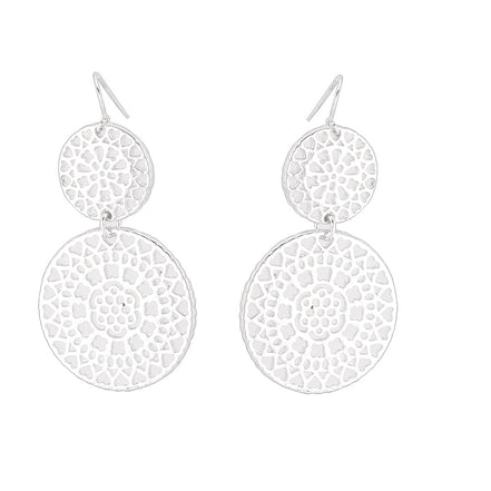 Silver-Tone Metal Round Filigree Earrings