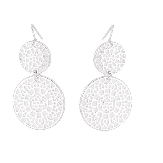 Silver-Tone Metal Round Filigree Earrings