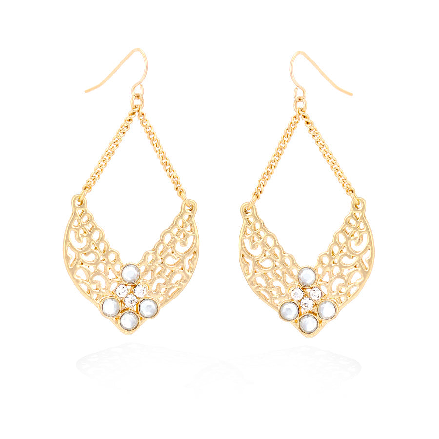 Gold-Tone Filigree Crystal Earrings