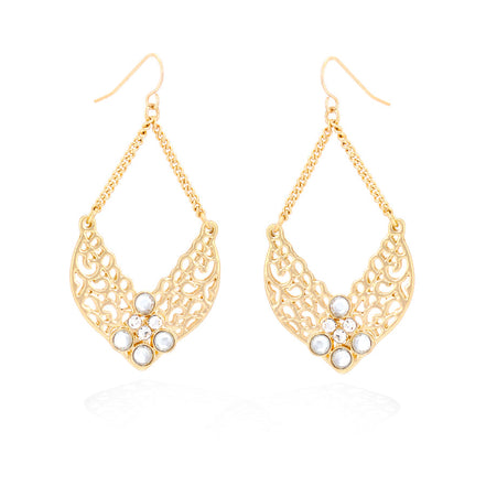 Gold-Tone Filigree Crystal Earrings