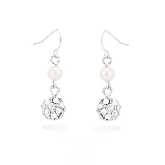 Silver-Tone  Crystal Pearl Earrings