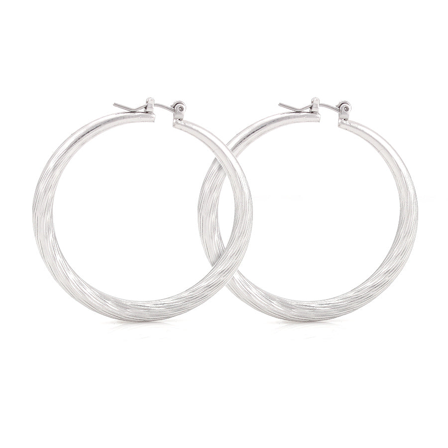 Silver-Tone Steel Post Hoop Earrings