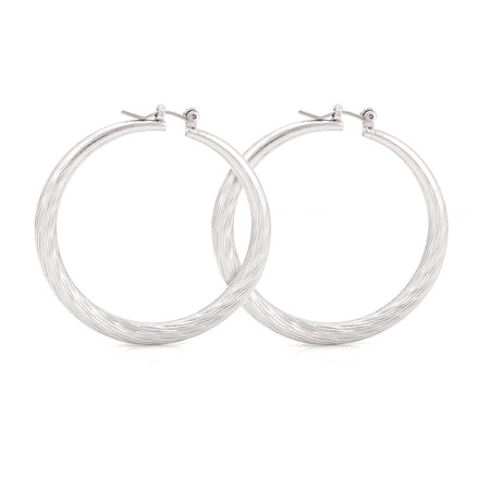 Silver-Tone Steel Post Hoop Earrings