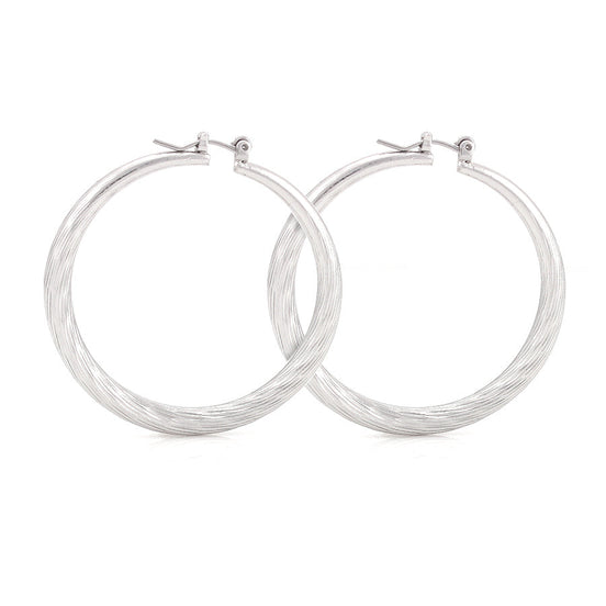 Silver-Tone Steel Post Hoop Earrings