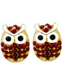 Gold and red owl earrings