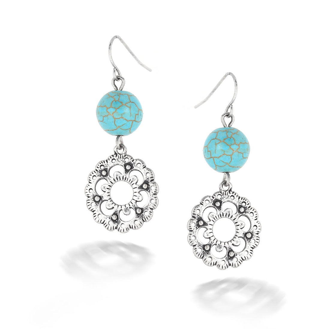 Silver-Tone Metal Turquoise Earrings
