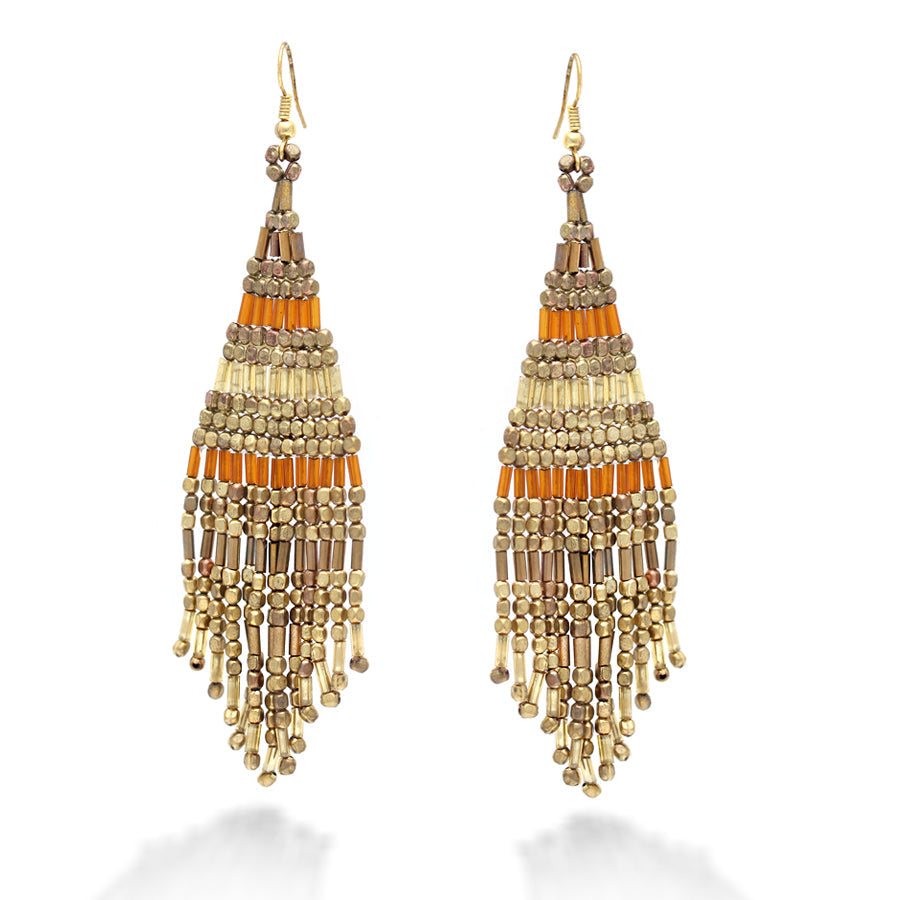 Gold-Tone Antique Brown Natural  Seed Bead Earrings 