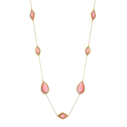 Gold-Tone White Crystal Red Necklace
