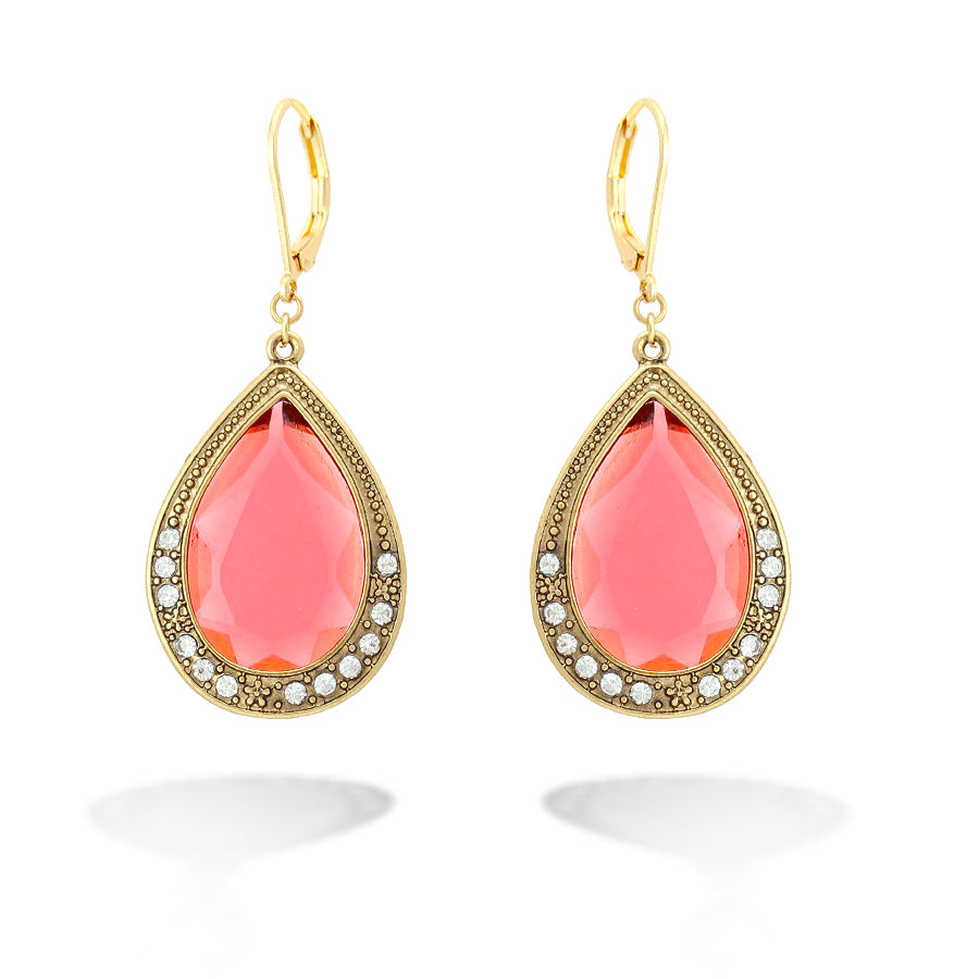 Gold-Tone Metal White Crystal Red Glass Eaerring