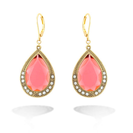 Gold-Tone Metal White Crystal Red Glass Eaerring