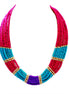 Fuschia, Turquoise and purple indian beaded bib necklace