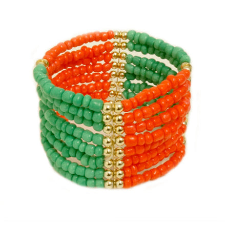 Coral and turquoise beaded stretch bracelet