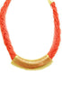 Braided beaded coral necklace with gold spring