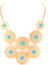 Gold Tone Metal Turquoise Round Dedign Necklace