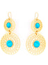 Gold-Tone Metal Turquoise Round Filigree Earrings