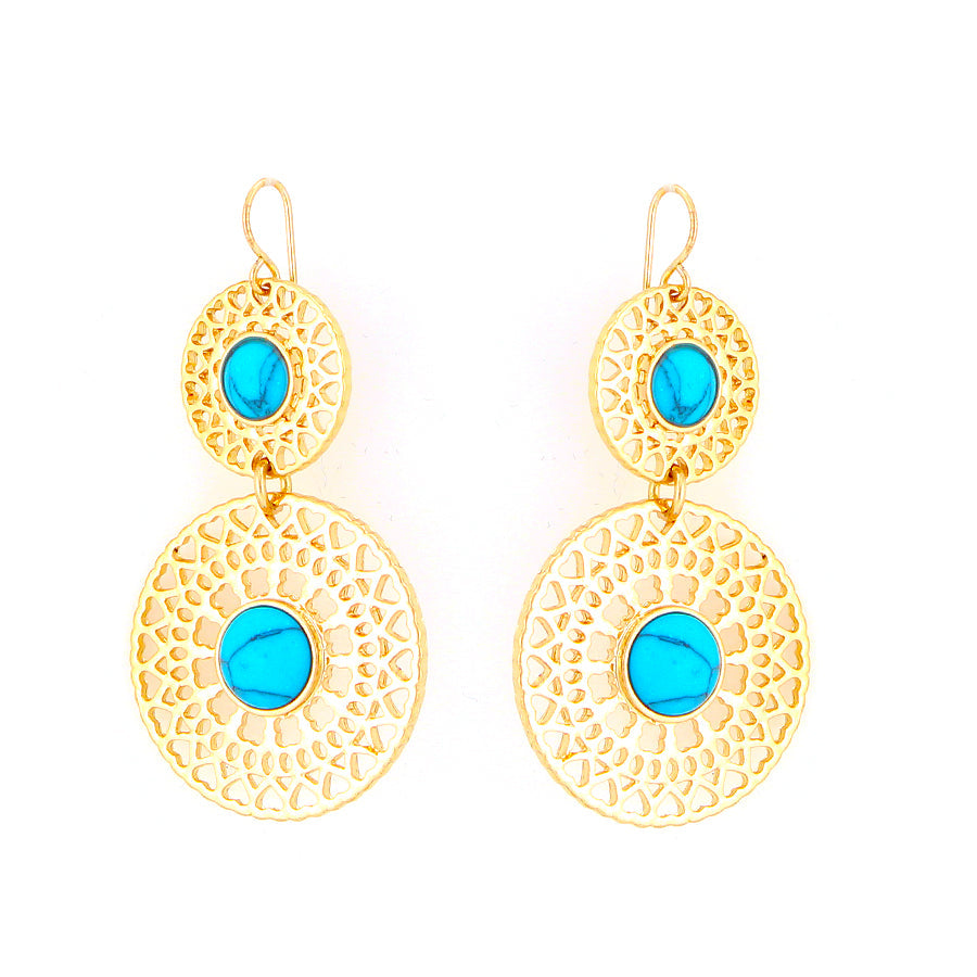 Gold-Tone Metal Turquoise Round Filigree Earrings