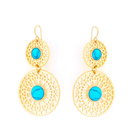 Gold-Tone Metal Turquoise Round Filigree Earrings