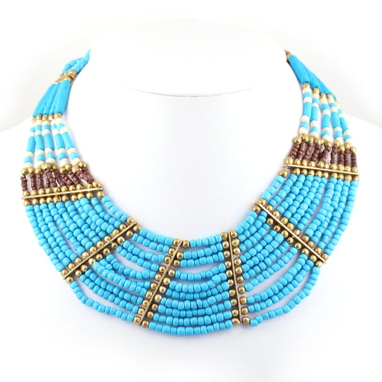 Gold-Tone Turquoise Bead Bib Necklace