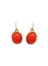 Coral orange and gold oval earrings
