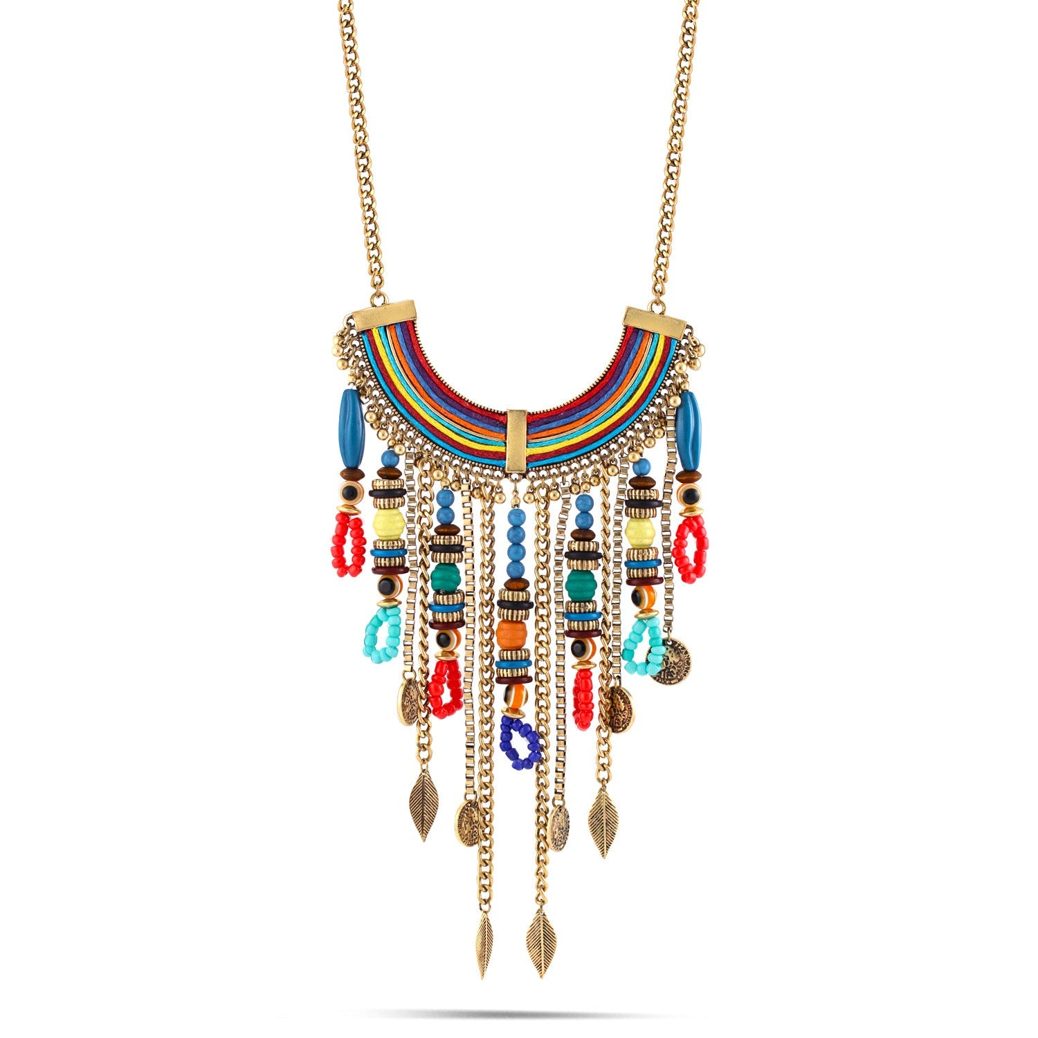 Tazza-Gold-Tone Metal Multicolor Tassel Necklace