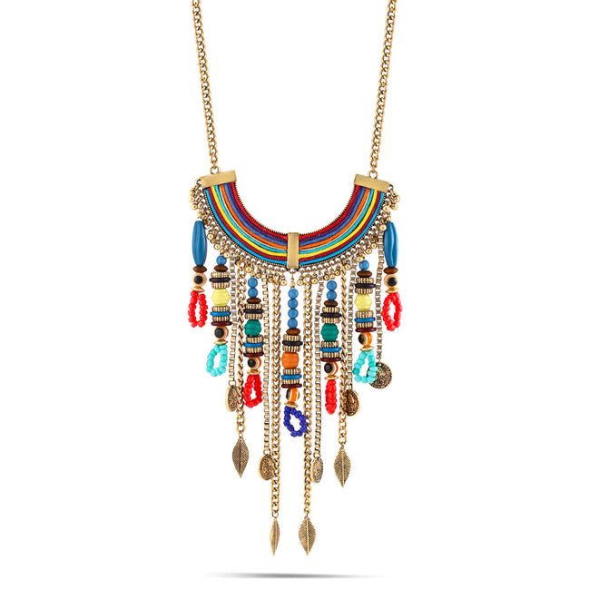 Tazza-Gold-Tone Metal Multicolor Tassel Necklace