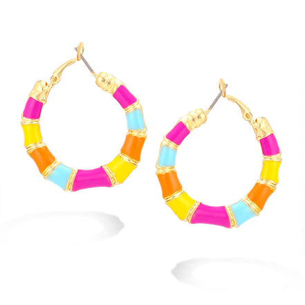 Gold-Tone Enamel Multi Color Bamboo Earrings