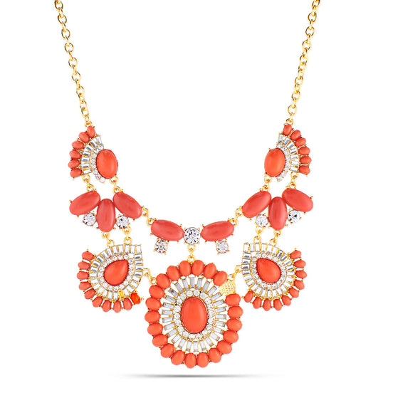 Gold-Tone,Metal,Coral,And,Crystal,Necklace