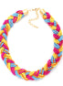 Gold-Tone Fuschia Blue And Yellow Bead Necklace