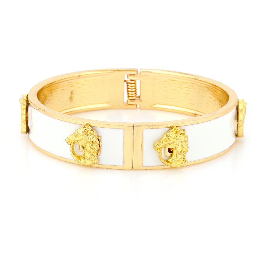 Gold-Tone Horse White Hinged Bracelets