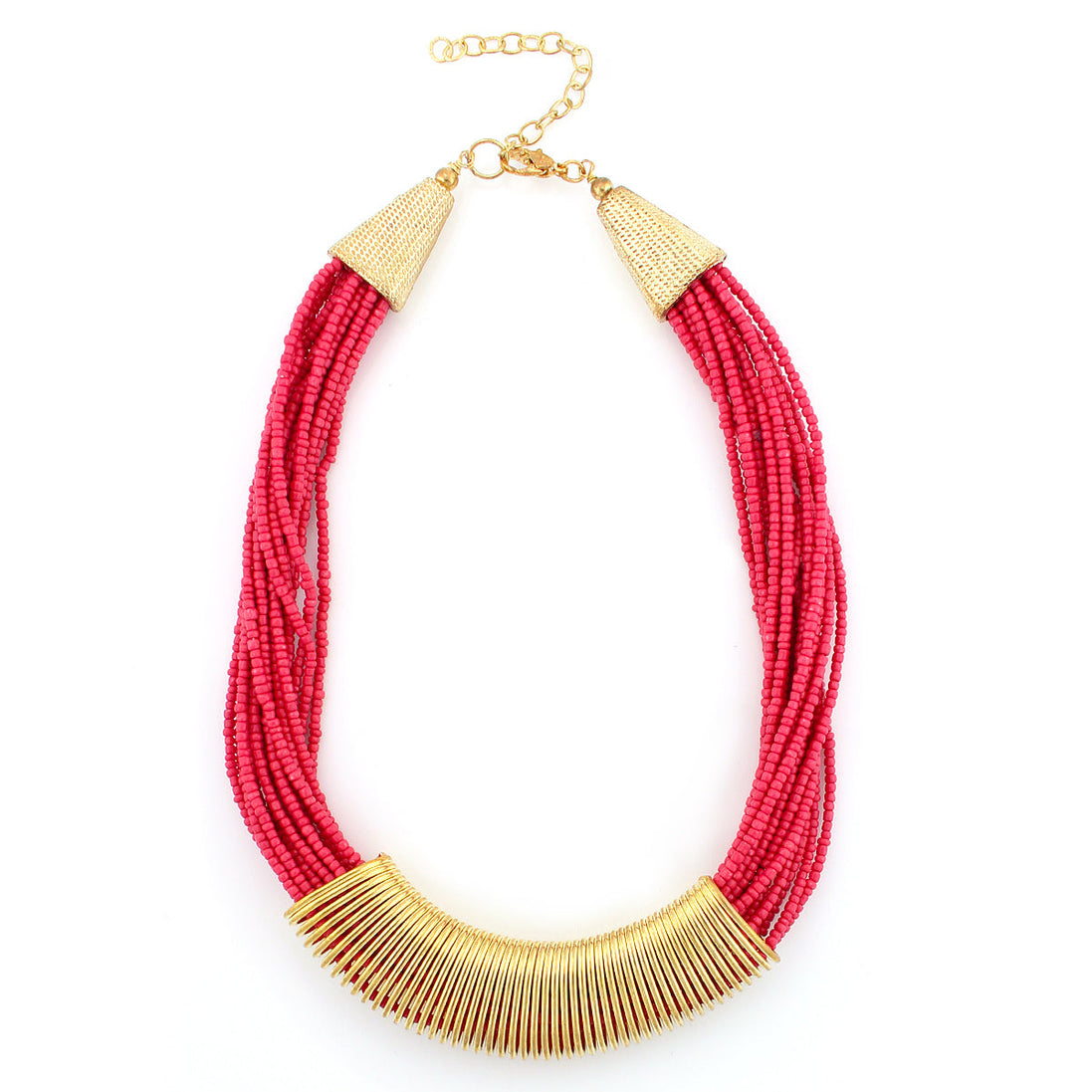 Gold-Tone Fucshia Bead Necklace
