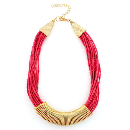 Gold-Tone Fucshia Bead Necklace