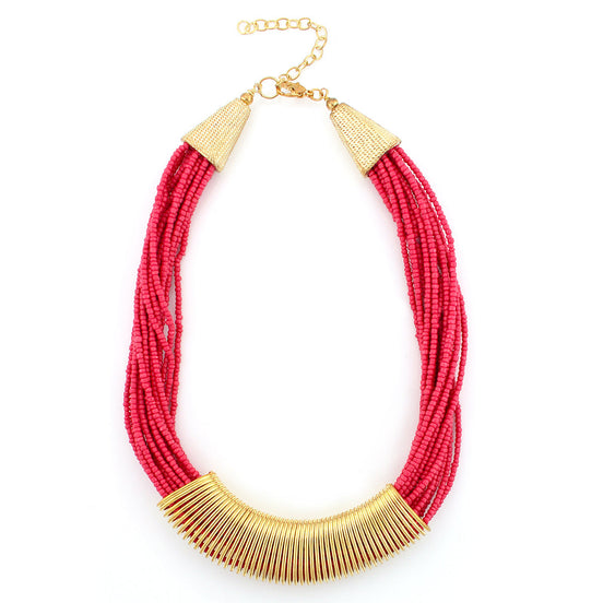 Gold-Tone Fucshia Bead Necklace