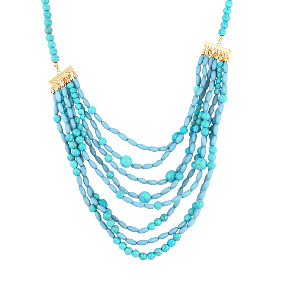 Gold-Tone Metal Turquoise Multi Layered Necklace