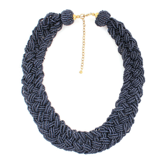 Dark Blue Seed Bead Necklace