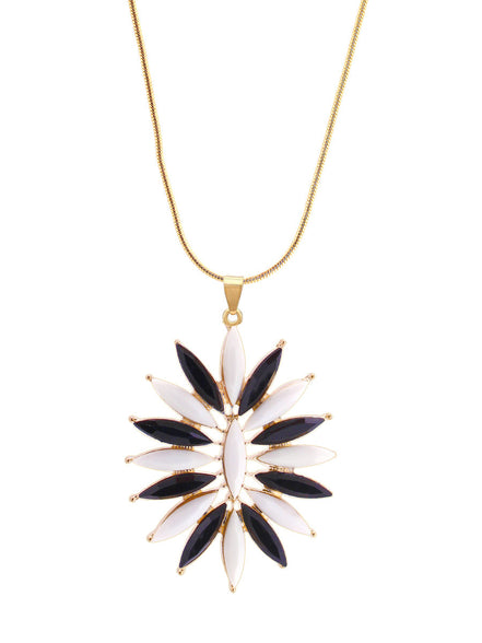 Gold Black Onyx And Ivory Color Stone Necklace
