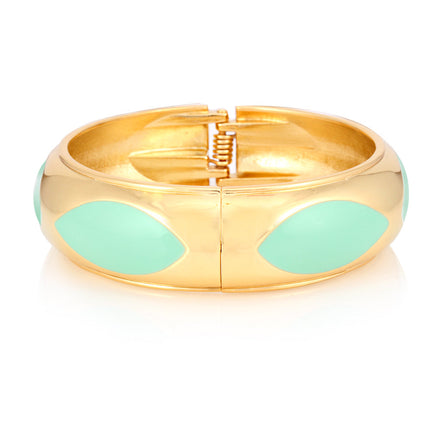 Gold Metal Mint Enamel Hinged Bracelet