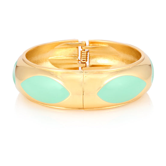 Gold Metal Mint Enamel Hinged Bracelet